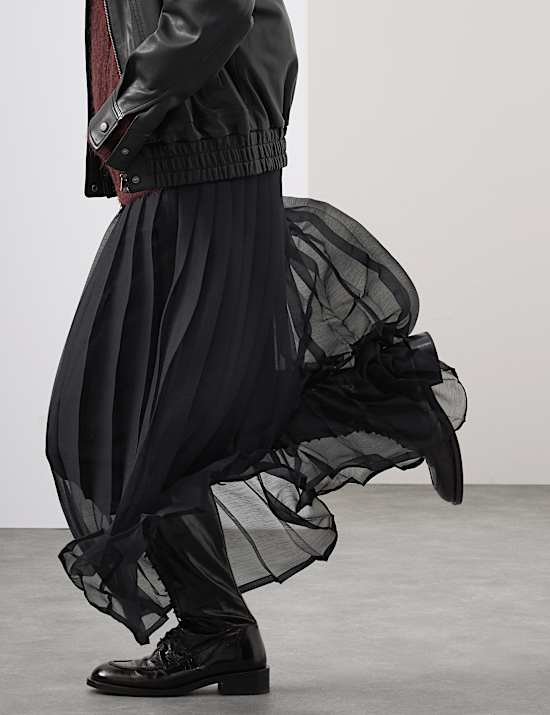 Organza Pleated Maxi Skirt