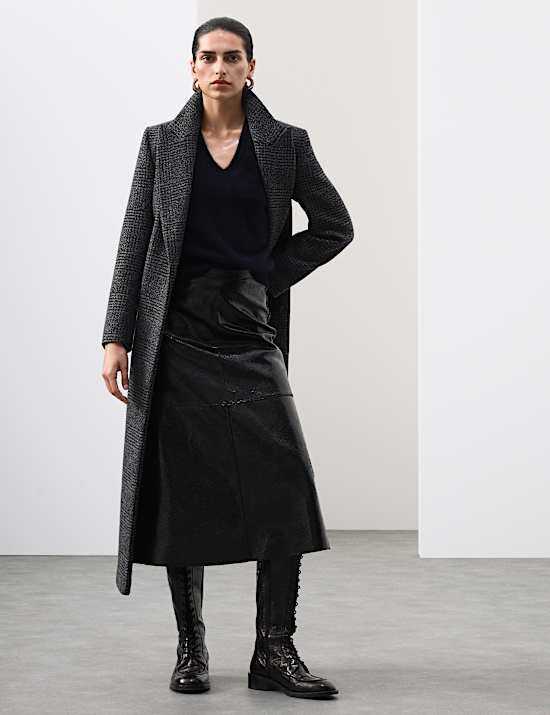 Leather Patent Textured Midi A-Line Skirt