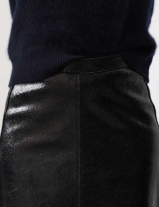 Leather Patent Textured Midi A-Line Skirt