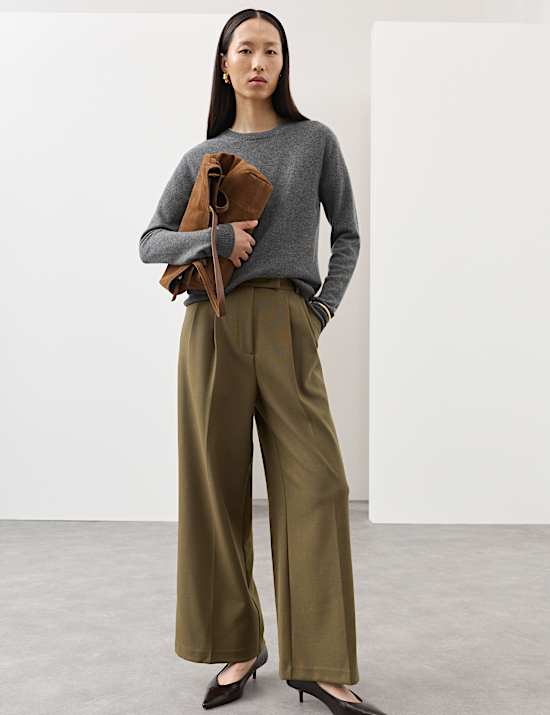Tailored Wide Leg Trousers with Wool