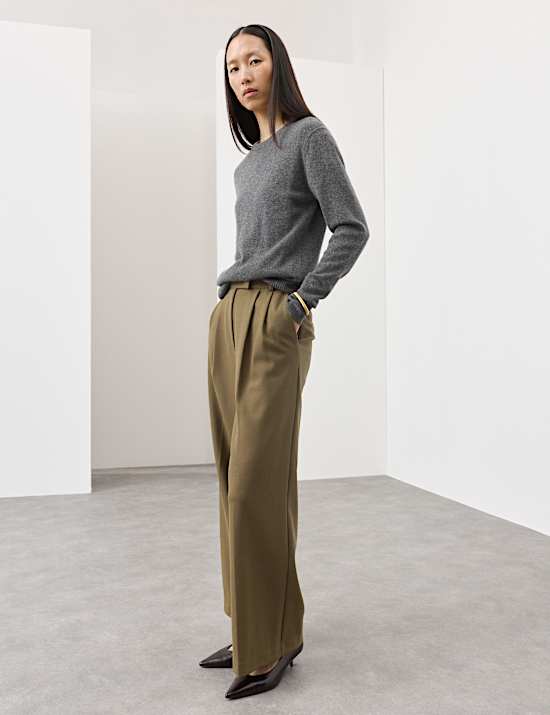 Tailored Wide Leg Trousers with Wool