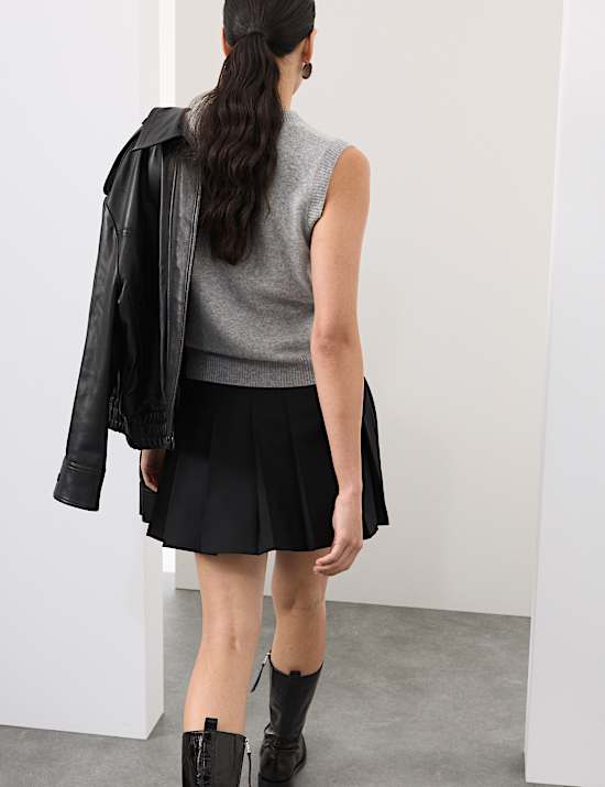 Plissierter Minirock aus Wollmischgewebe