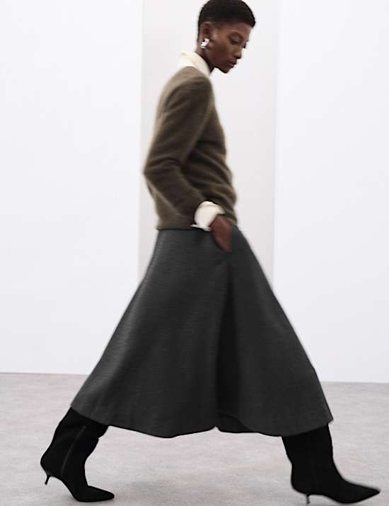 Wool Blend Midi Circle Skirt