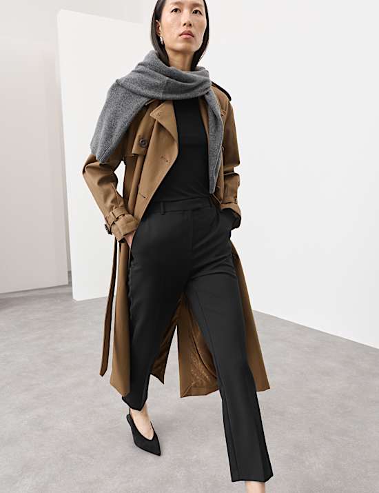 Wool Blend Slim Fit Ankle Grazer Trousers