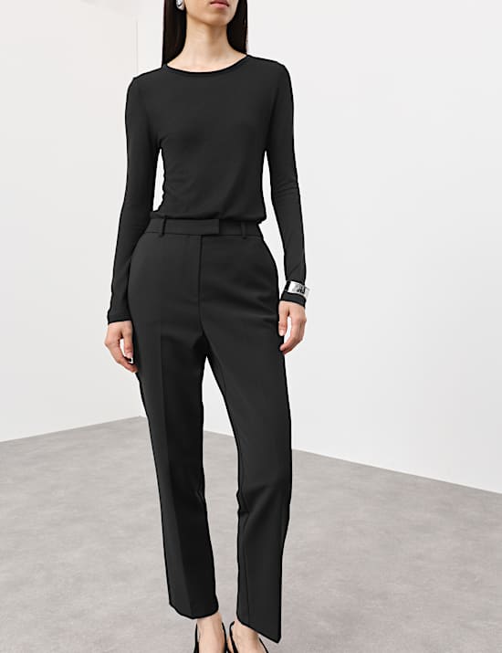 Wool Blend Slim Fit Ankle Grazer Trousers