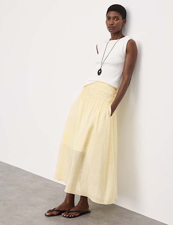 Pure Ramie Pintuck Maxi A-Line Skirt