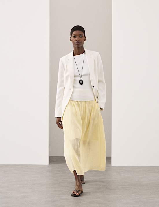 Pure Ramie Pintuck Maxi A-Line Skirt