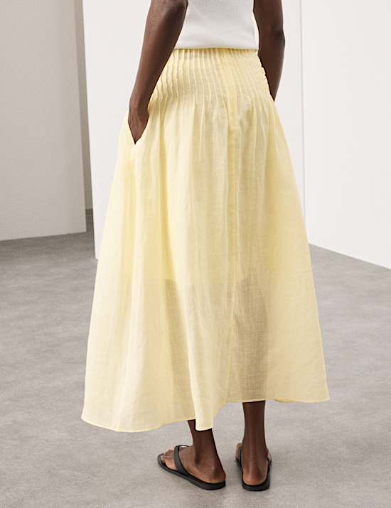 Pure Ramie Pintuck Maxi A-Line Skirt