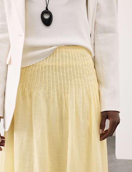 Pure Ramie Pintuck Maxi A-Line Skirt