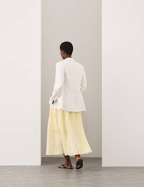 Pure Ramie Pintuck Maxi A-Line Skirt