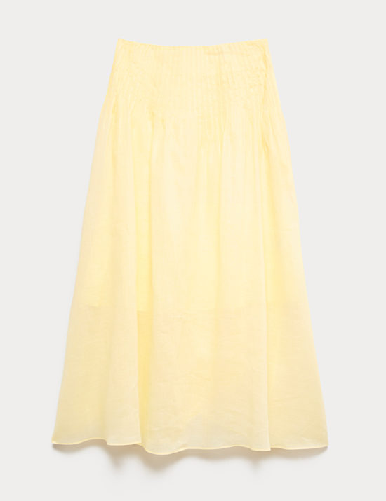 Pure Ramie Pintuck Maxi A-Line Skirt