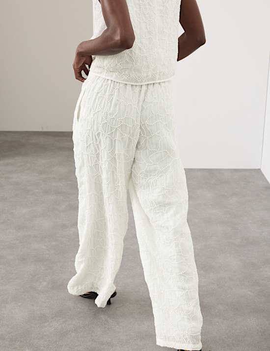 Embroidered Knot Wide Leg Trousers