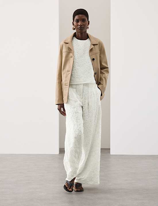 Embroidered Knot Wide Leg Trousers