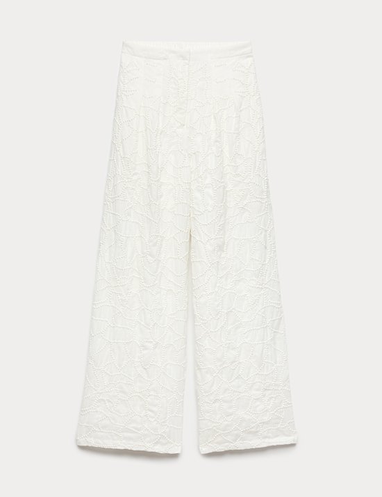Embroidered Knot Wide Leg Trousers