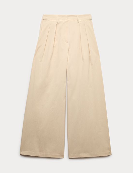 Cotton Blend Wide Leg Trousers
