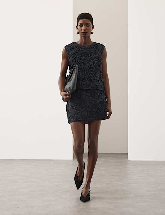 Pure Cotton Textured Mini A-Line Skirt