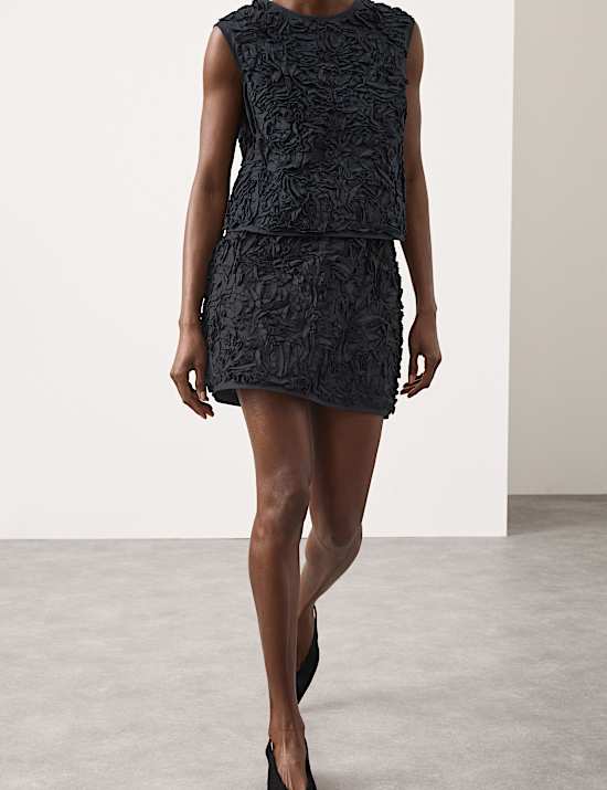 Pure Cotton Textured Mini A-Line Skirt