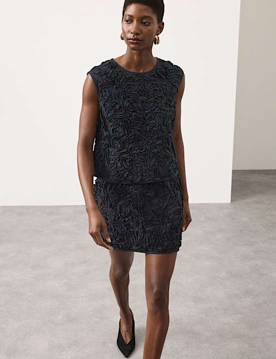 Pure Cotton Textured Mini A-Line Skirt