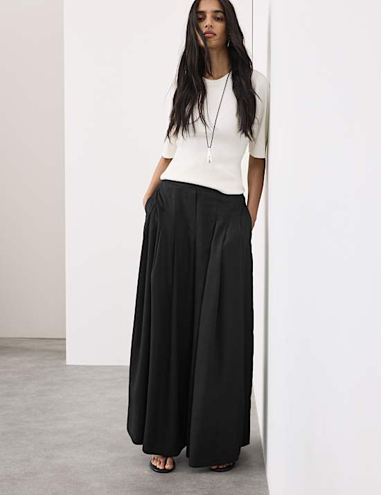 Lyocell Rich Wide Leg Trousers With Wool