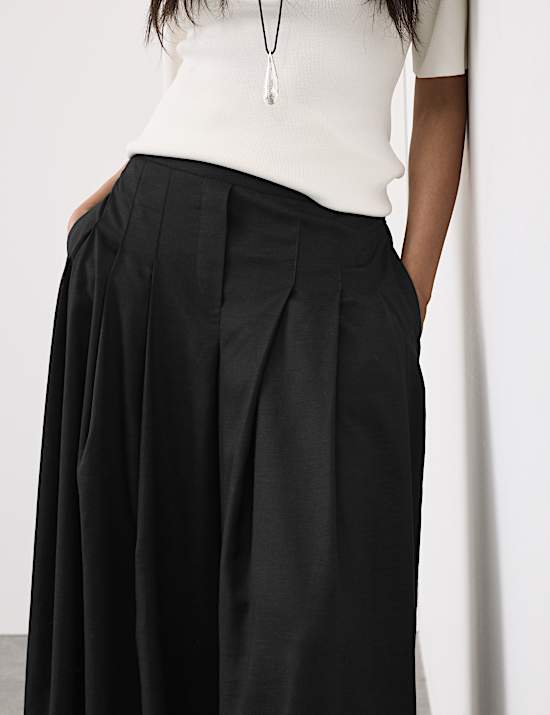 Lyocell Rich Wide Leg Trousers With Wool