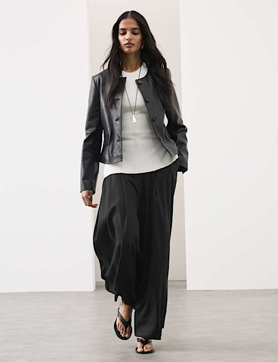 Lyocell Rich Wide Leg Trousers With Wool