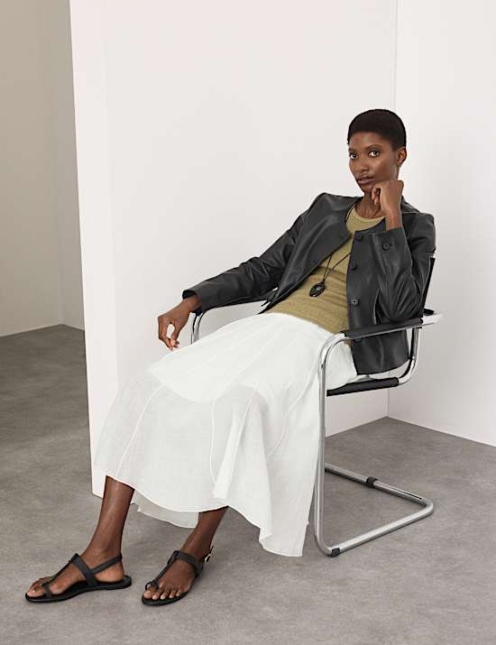 Pure Ramie Godet Midi Skirt