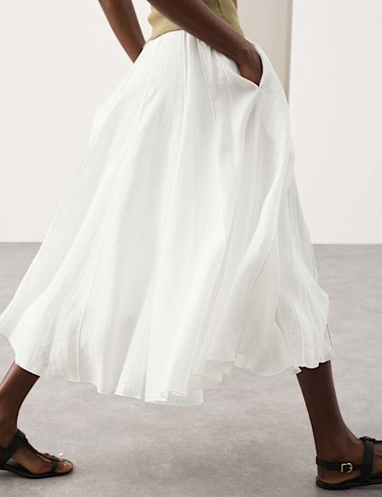 Pure Ramie Godet Midi Skirt