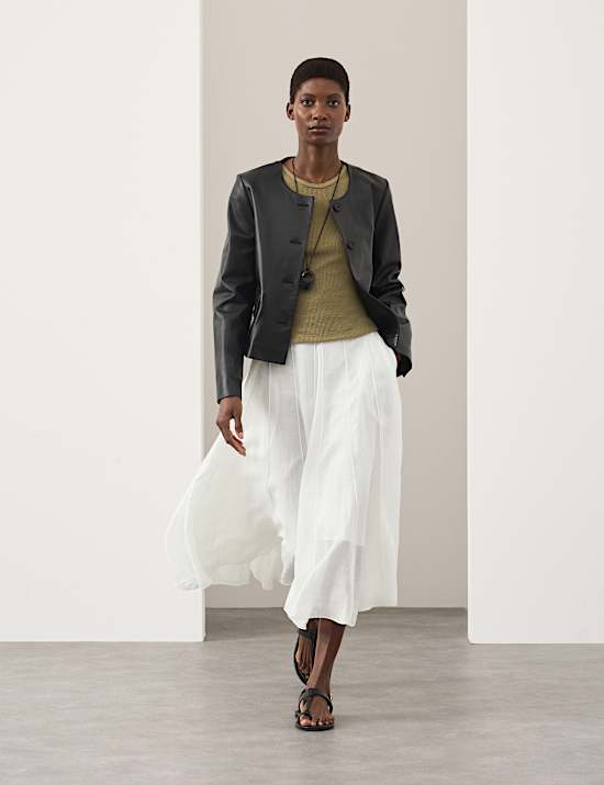 Pure Ramie Godet Midi Skirt