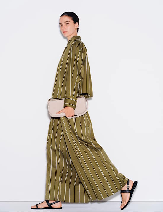 Striped Pleat Front Wide Leg Trousers