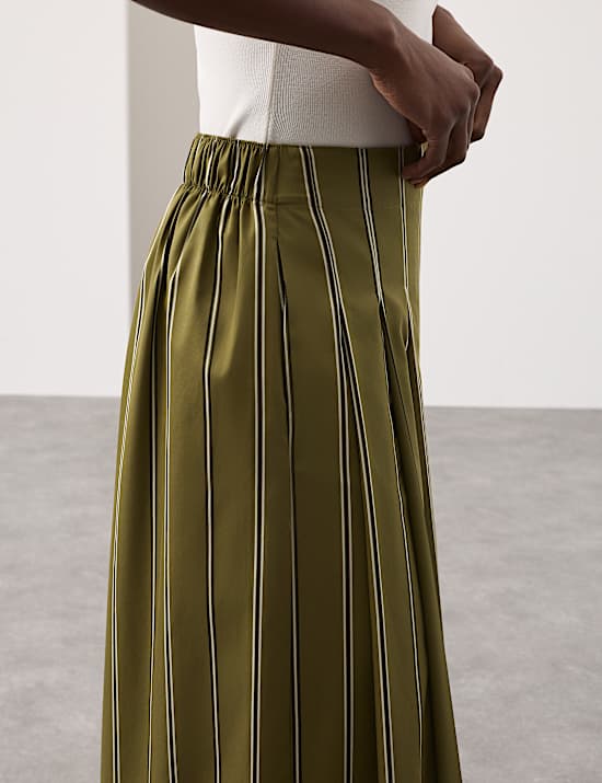 Striped Pleat Front Wide Leg Trousers