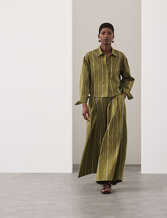 Striped Pleat Front Wide Leg Trousers