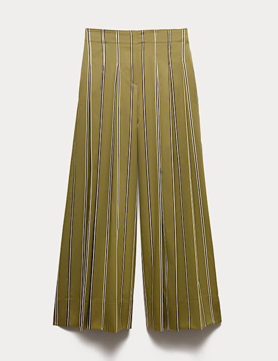 Striped Pleat Front Wide Leg Trousers