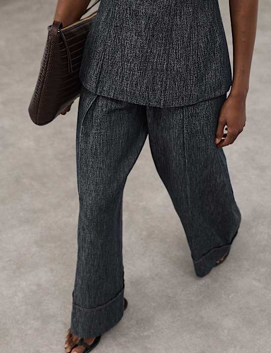 Linen Rich Cuffed Wide Leg Trousers