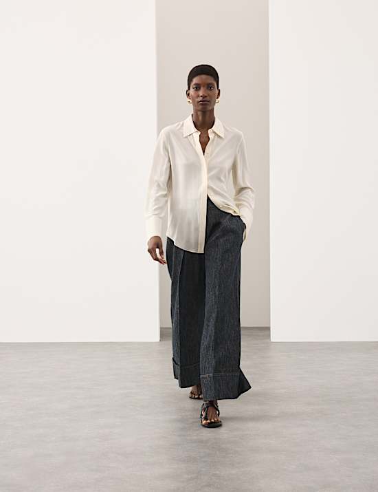 Linen Rich Cuffed Wide Leg Trousers