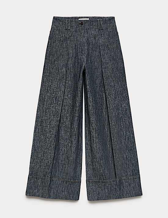 Linen Rich Cuffed Wide Leg Trousers