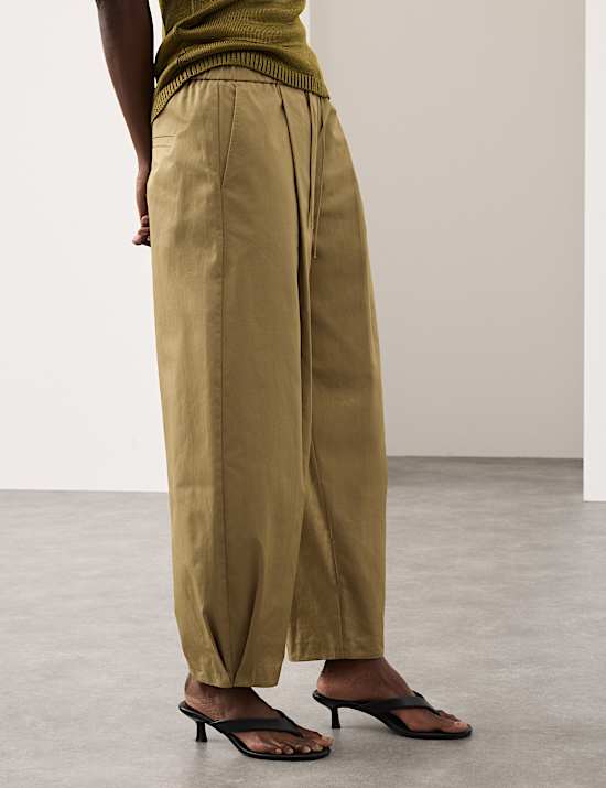 Pure Cotton Drawstring Barrel Trousers