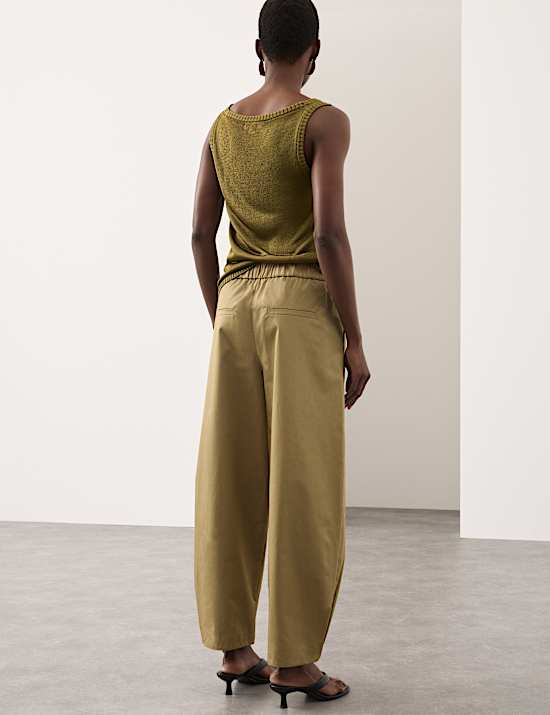 Pure Cotton Drawstring Barrel Trousers