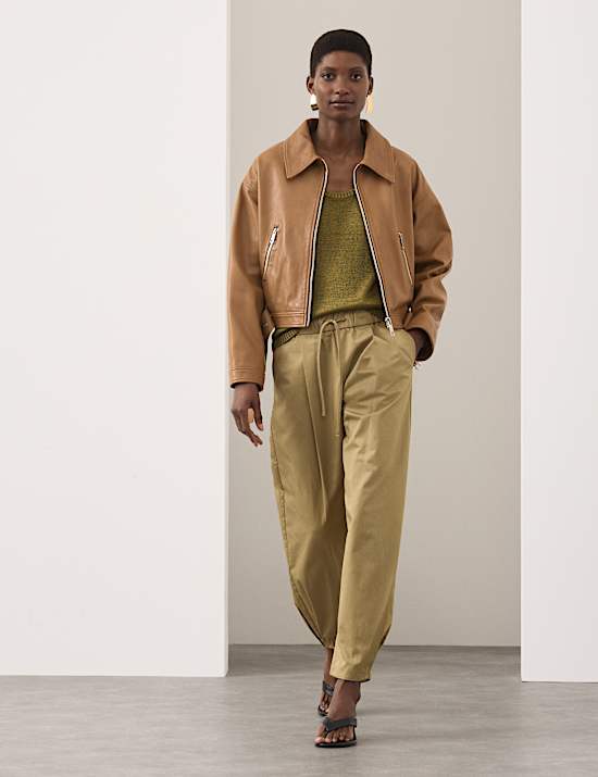 Pure Cotton Drawstring Barrel Trousers