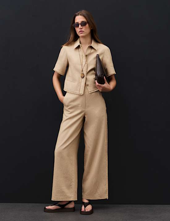 Flax Linen Blend Frayed Edge Trousers