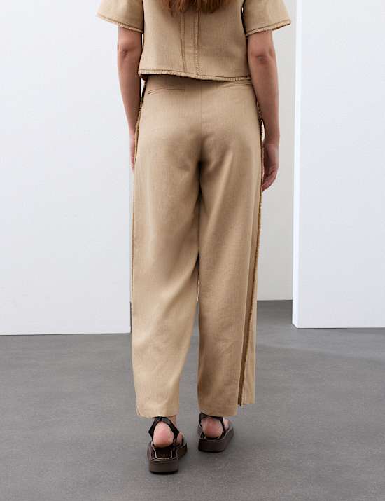 Flax Linen Blend Frayed Edge Trousers