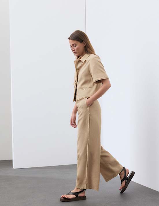 Flax Linen Blend Frayed Edge Trousers