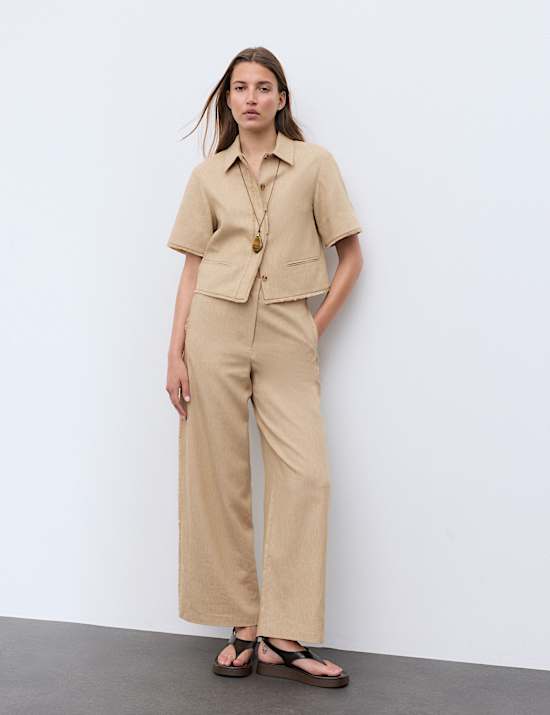 Flax Linen Blend Frayed Edge Trousers