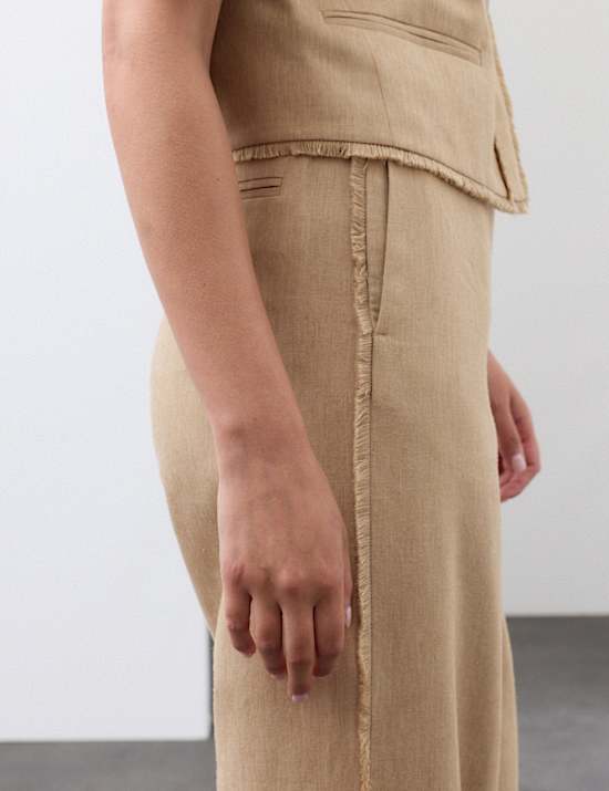 Flax Linen Blend Frayed Edge Trousers
