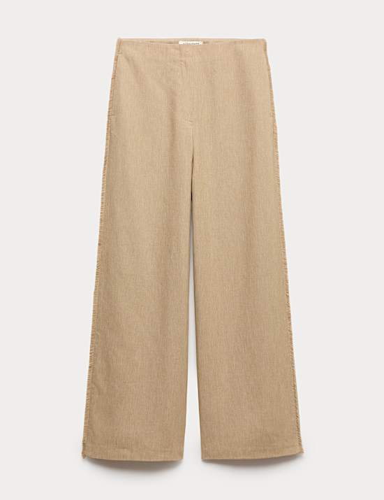 Flax Linen Blend Frayed Edge Trousers