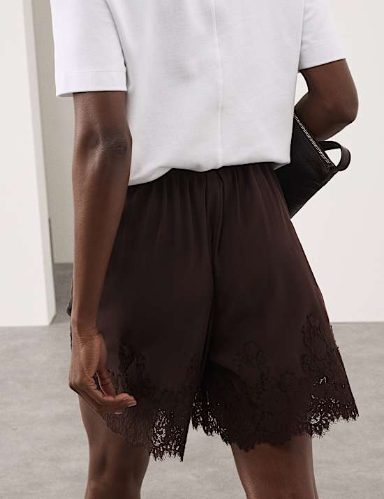 Pure Silk Lace High Waisted Shorts