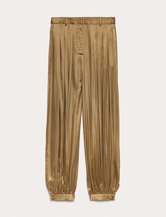 Pantalon ballon en cupro pliss&eacute; longueur cheville &agrave; ourlet resserr&eacute;