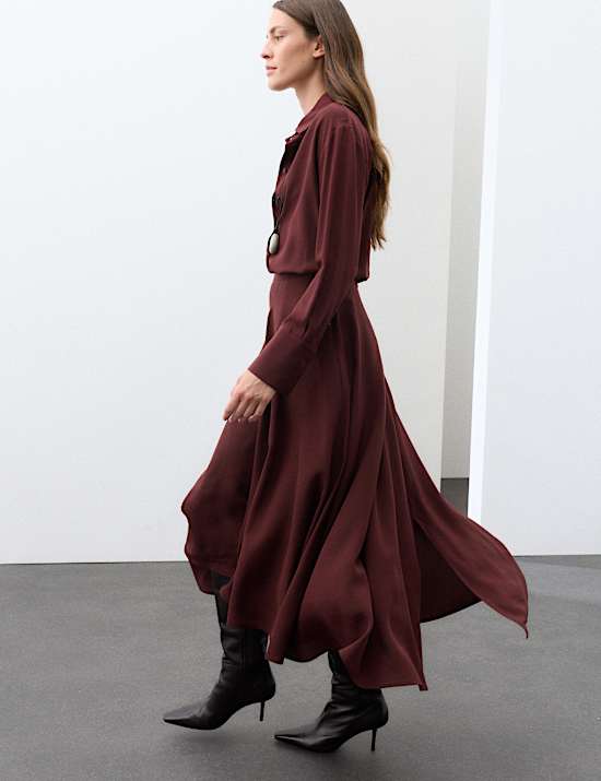 Pure Silk Midaxi Asymmetric Skirt
