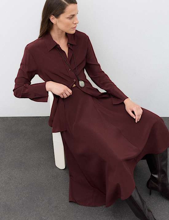 Pure Silk Midaxi Asymmetric Skirt