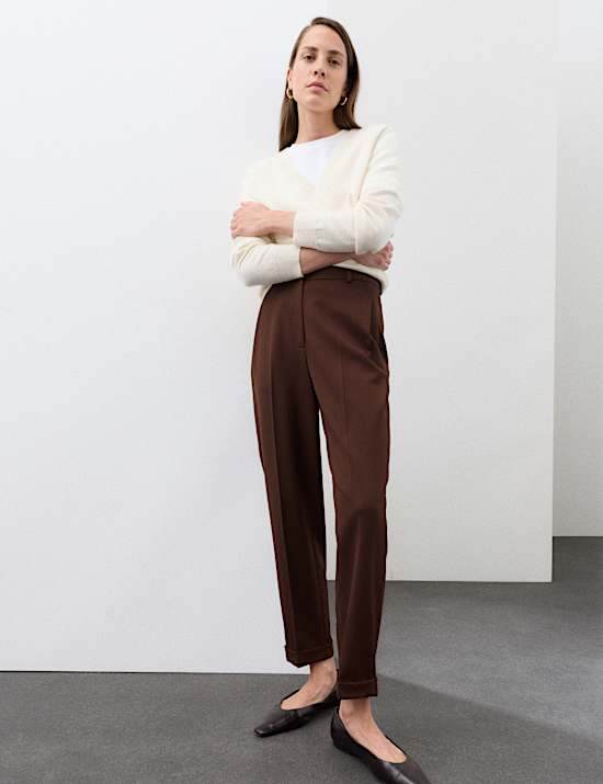 Wool Blend Tapered Leg Trousers