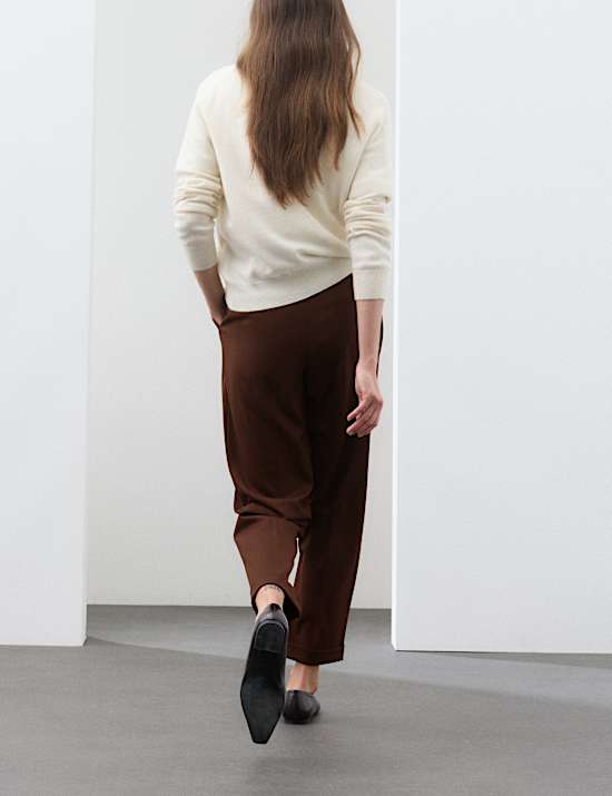 Wool Blend Tapered Leg Trousers